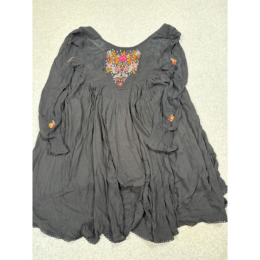 Free People Mohave Embroidered Mini Dress Black Boho Floral Lace Large